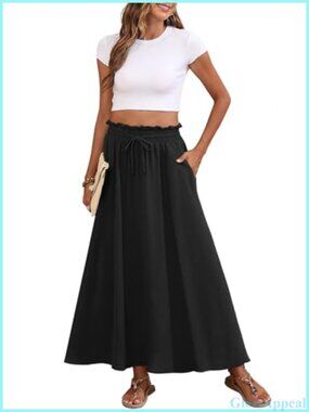 Women's Maxi Skirt Summer Tie Knot Elastic High Waisted Flowy Swing Long Skirt